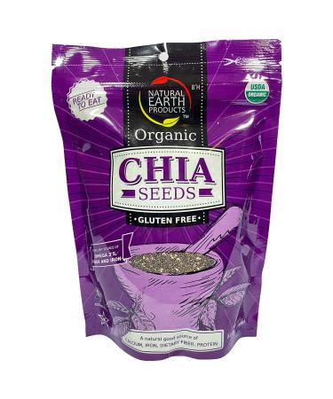 NATURAL EARTH Organic Chia Seeds, Ready to Eat, Gluten-Free, Packed with Omega-3's and Iron, 12oz Resealable Bag (Single)