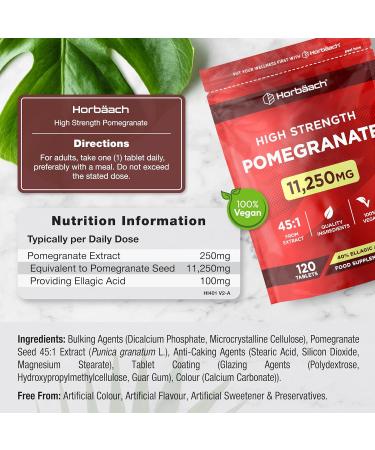 Pomegranate Extract 11250 mg | 120 Capsules (4 Months) | 40% Ellagic Acid | Pomegranate Dietary Supplement | Pomegranate Extract Supplement | by Horbaach - Buy Online on GoSupps.com
