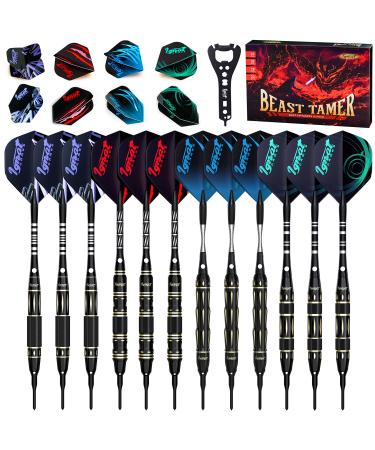 IgnatGames Darts Plastic Tip Sets - Soft Tip Darts for Electronic Dartboard - Plastic Tip Darts Set with Aluminum Shafts, O'rings, 100 Dart Tips and 16 Flights + Plastic Darts Wrench + Innovative Case Beast Tamer 12 Pack (16g - 22g)