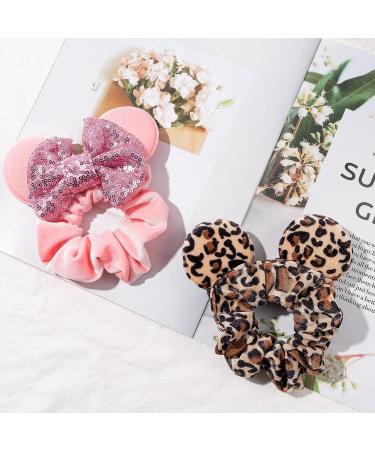 6sisc 8Pcs Leopard Mouse Ear Scrunchies: Cute Elastic Hair Bands for Women, Kids, Girls - Velvet Sequin Bow Scrunchy for Thin/Thick Hair - No Damage Ponytail Holder Ties - Buy Online on GoSupps.com