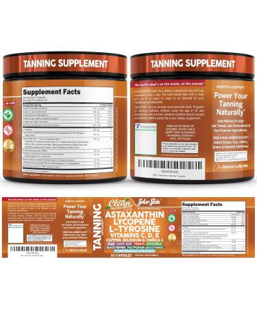 Solar Skin Astaxanthin Tanning Supplement Lycopene L-Tyrosine Vitamins A C D E PABA Beta Carotene Selenium Grapeseed Extract Omega 3 Flax Seed Copper Capsules by Clea Nutra - Buy Online on GoSupps.com