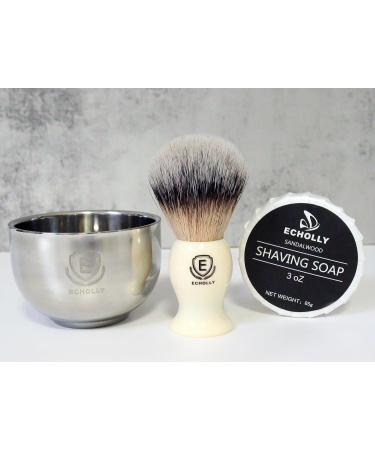 Premium 4 in 1 Shaving Brush Kit for Men - Vegan Brush Sandalwood Soap Stainless Steel Bowl & Stand | Perfect Gift (Ivory White - Buy Online on GoSupps.com