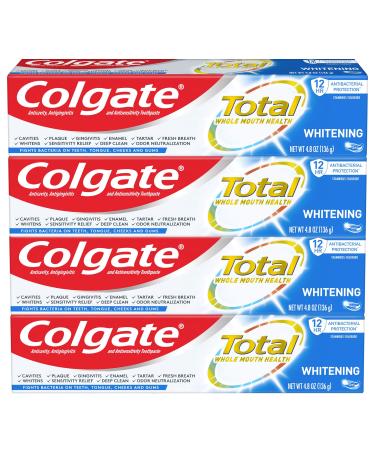 Colgate Total Whitening Toothpaste Gel with Stannous Fluoride and Zinc, Original, Whitening Mint, 19.2 Ounce (Pack of 4) 4 Pack Whitening Gel