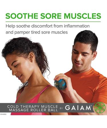 Gaiam Restore Cold Therapy Muscle Massage Roller Ball - Cryosphere Roller for Sore Muscles - Easy-Glide Comfort Grip Base - Compact Muscle Massage Tool - Buy Online on GoSupps.com