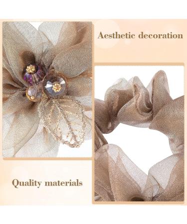 Nuorest 2PCS Mesh Flower Elastic Hair Ties with Leaf Embroidery and Rhinestones - Champagne Ponytail Holders for Women and Girls - Elegant Hair Accessories for Parties and Daily Use - Buy Online on GoSupps.com