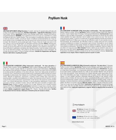 Psyllium Husk Fiber Psyllium Fiber Supplement 180 Vegan Capsules for 3 Months 1400mg Psyllium Husks per Serving from Horbaach - Buy Online on GoSupps.com