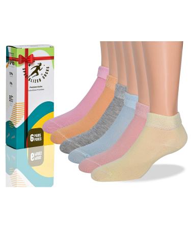 Diabetic socks for women size 6-9- Premium Cotton Fashion Designed & Thin 9-11 Baby Blue Pink Yellow Orange Salmon and Gray