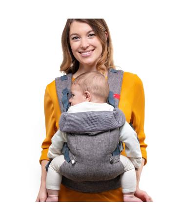 YOU+ME Baby Carrier Newborn to Toddler 4-in-1 Convertible Infant Carrier, 8-32 lbs. Includes 2-in-1 Bandana Bib (Grey Mesh)