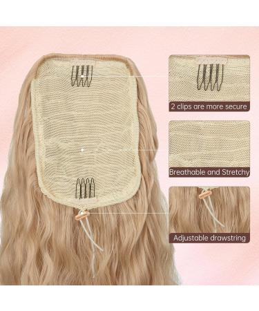 Ponytail Extension 32 Inch Drawstring Hairpiece for Women - Long Curly Corn Wavy Synthetic Ponytail with Brown mix Golden Blonde Highlights - Perfect for Daily Use & Parties - Buy Online on GoSupps.com