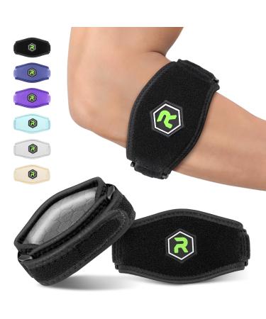 Rakiie elbow bandage Pro 2-pack larger bandage with silicone pads better support in tendonal infections tennisel arches pain relief for men and women black