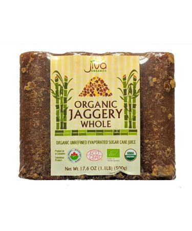 Jiva Organics Organic Jaggery Whole (Gur, Panela) 1.1 LB (500g) - Raw Wholesome Sugar / Organic Sugarcane