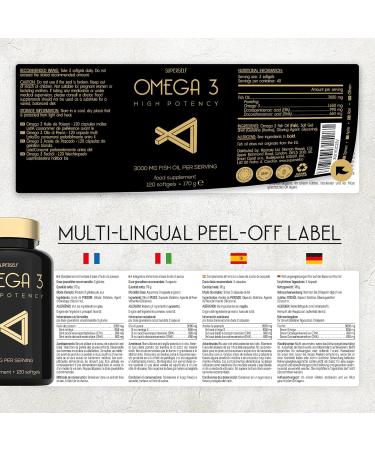 Fish Oil Omega 3 Capsules High Strength - 3000mg Triple Potency - Easy to Swallow with No Fishy Aftertaste - 120 Softgels - UK Made Omega 3 Supplements High in DHA & EPA - Pure & Sustainable Fish Oil - Buy Online on GoSupps.com