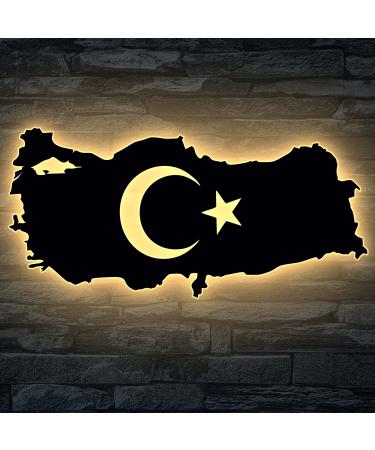 Turkey card with Turkish LED coat of arms emblem turkey night light decoration star and crescent moon turkey gift for friends for birthday from MDF wood