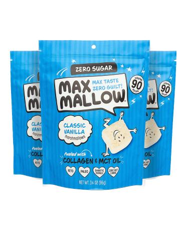 Know Brainer Max Mallow Classic Vanilla | Guilt-Free & Zero Sugar Marshmallows - Low Carb, Zero Fat, Gluten-Free & Ketogenic | Marshmallow Fueled with Collagen, MCT Oil & Monkfruit | Pack of 3 (9.9oz)