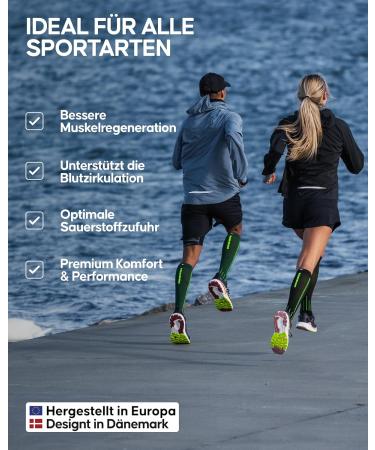 Danish Endurance Compression Stockings & Sports Socks - 21-26 mmHg Support for Men & Women - Thrombosis Socks in Blue/Neon Yellow (Size 43-47) - Buy Online on GoSupps.com
