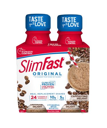 SlimFast Meal Replacement Shake, Original Cappuccino Delight, 10g of Ready to Drink Protein for Weight Loss, 11 Fl. Oz Bottle, 4 Count Cappuccino Delight 4 Count (Pack of 1)