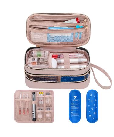 Yarwo insulin cooling bag double layer diabetic bag for on the go insulin pen bag medication pocket for insulin insulin pen travel bag for diabetes accessories pink l pink