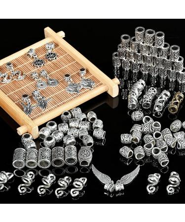 Lykoow 110 Pieces Viking Beard Beads - Antique Norse Hair Tube Beads for Hair Braiding & Jewelry Making - Silver DIY Hair Decoration - Buy Online on GoSupps.com