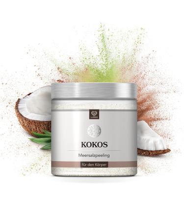 LoWell 500g body scrub made from sea salt for shower and sauna - scrub with nourishing jojoba oil - body scrub - coconut coconut single