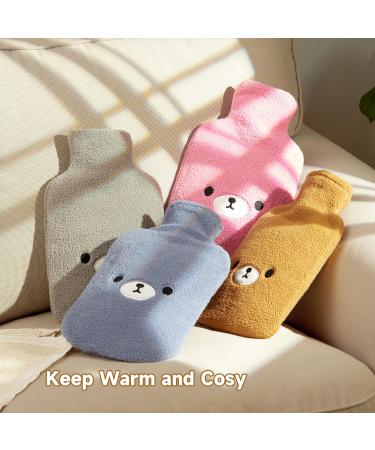 Hot Water Bottle with Cute Fleece Cover - 2L Water Bag for Pain Relief & Warmth | Samply Brown Bear Design - Buy Online on GoSupps.com