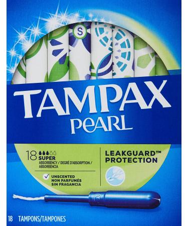 Tampax Pearl Tampons with Plastic Applicator Super Absorbency Unscented 18 Count