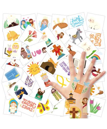 3sscha 24 Sheets Bible Temporary Tattoo for Kids 2 Inch Crucifix Non-Toxic Tats Sticker Waterproof Body Sticker  Goodie Bag Fillers  Birthday Group Activity Party Favor Supplies for Boys Girls