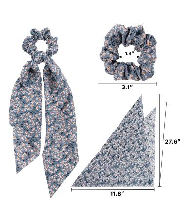 YOHAMA Floral Print Scarf Scrunchies with Tail Ribbons - 4 Pack | Women Hair Ties Ponytail Holder for Bun Hairstyles & Curly Hair - Perfect Girlfriend Gift & Holiday Decoration - Buy Online on GoSupps.com