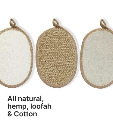 Vove Premium Exfoliating Shower Sponge Set - Natural Eco-Friendly Bath Sponges for Shower - Set of 3 (Loofah, Sisal, Hemp) - Buy Online on GoSupps.com