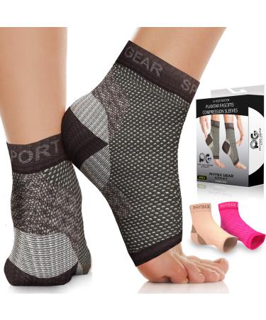 Physix Gear Plantar Fasciitis Support Compression Ankle Socks for Men & Women - Best Toeless Arch Compression Foot Sleeve for Achilles Support Heel Spurs Arch Foot & Ankle Swelling L/XL-UK Mens 7.5-12 | Womens 5.5-8.5 1 Pair - Black - Buy Online on GoSupps.com