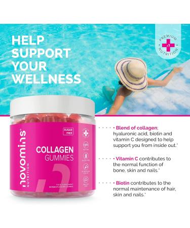 Novomins Sugar-Free Marine Collagen Gummies with Biotin, Vitamin C & Hyaluronic Acid - Type 1 Hydrolyzed Collagen - Buy Online on GoSupps.com