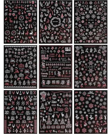 JMEOWIO Christmas Glitter Nail Stickers - 9 Sheets Snowflake Xmas Winter Holiday Design in Pink White - Self-Adhesive Decals for Nail Art Decoration - Buy Online on GoSupps.com