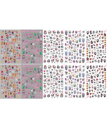 10 Sheets Halloween Nail Art Stickers Decals Self-Adhesive Pink Green Blood Skeleton Nail Supplies Nail Art Design Decoration Accessories - Buy Online on GoSupps.com
