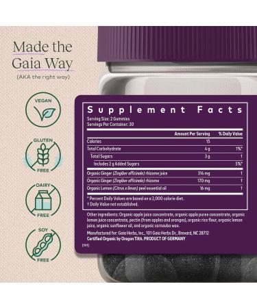 Buy Gaia Herbs Nausea Organic Gummies Vegan Ginger & Lemon Relief for Occasional Nausea 60 Count (30-Day Supply) - International Shipping Available - Buy Online on GoSupps.com