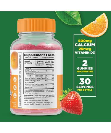Lifeable Kids Calcium 500mg with Vitamin D3 1000IU Gummies - Natural Flavor, Gluten Free, GMO-Free - Bone & Teeth Support - 60 Gummies - Buy Online on GoSupps.com