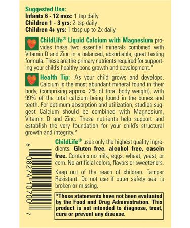 ChildLife Essentials Liquid Calcium Magnesium Supplement - Supports Healthy Bone Growth - Calcium, Magnesium, Zinc, Vitamin D3 - Natural Orange Flavor - 16oz - Buy Online on GoSupps.com