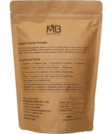 MB Herbals Papaya Leaves Powder 227g - Hair and Skin Benefits 8 oz | Carica Papaya | Non GMO, Gluten Free - Buy Online on GoSupps.com