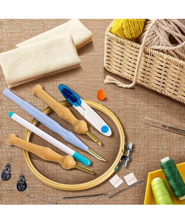 21PC Adjustable Punch Needle Embroidery Kit - Wooden Handle Pen, Hoops, Cloth - DIY Craft Set for Adults - Blue - Buy Online on GoSupps.com