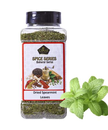 Cerez Pazari Dried Mint Leaves 5.3oz | %100 Natural, Non-irradiated, Non-GMO, Gluten Free, Raw Turkish Dried Spearmint Leaves, Crushed Peppermint Tea | Plastic Pet & Easy to Use Flapper Spice Cap