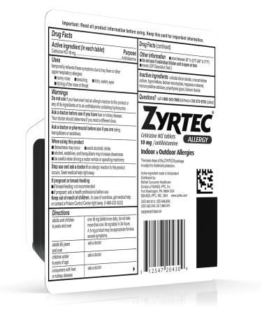 Zyrtec 10mg Tablets 5 Count - Fast-Acting Allergy Relief - Buy Online on GoSupps.com