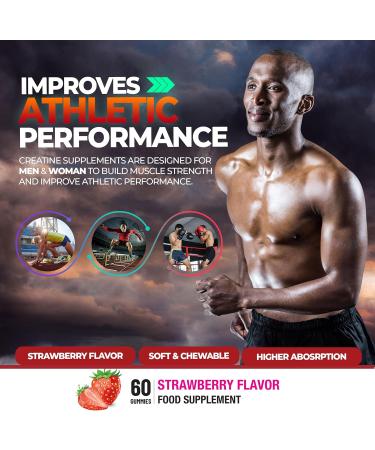 Pro Creatine Monohydrate Gummies 4000mg - 60 Chewable Strawberry Flavoured Gummies | Pre Workout Supplement for Men & Women | Keto & Vegan Friendly | 30 Days Supply - Buy Online on GoSupps.com