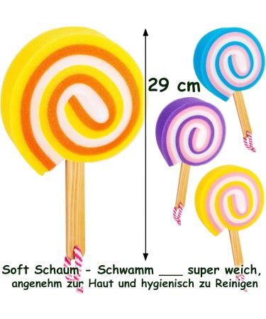 4 Colorful Bathing Sponges Set - Extra Long Shower Sponges for Kids & Adults - Ideal for Back Cleaning - Ice & Lollipop Designs - Buy Online on GoSupps.com
