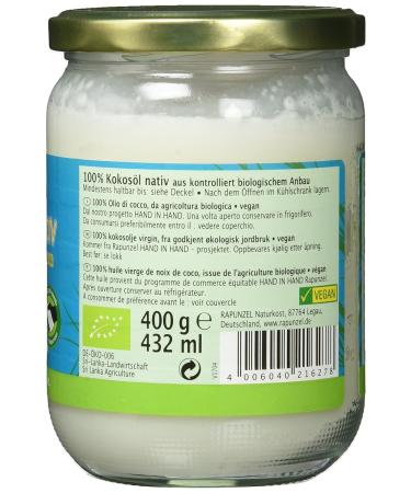 Rapunzel Organic Virgin Coconut Oil 432 ml - Pure Coconut Oil 400 g Eco-Friendly Healthy Cooking & Skin Care - Buy Online on GoSupps.com
