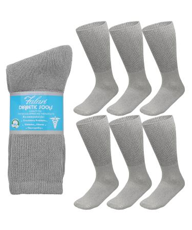 Falari 6-Pack Physicians Approved Diabetic Crew Socks Loose Fit Top Help Blood Circulation (13-15 Gray) Gray 13-15