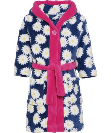 Playshoes children's fleece bathrobe with hood fluffy dressing gown for girls with floral pattern 74-80 blue (navy 11)