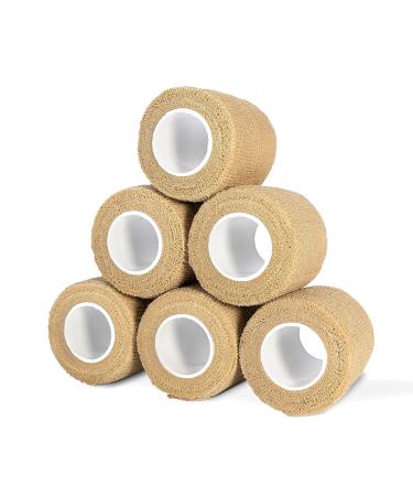 Self Adhesive Bandage Wrap: Non-Woven Breathable & Water-Resistant Vet Wrap for First Aid - Ideal for Stretch Self Adhesive - Tan - 6 Rolls 2 x 5 Yard