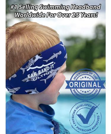 EAR BAND-IT Ultra Swimming Headband - Doctor Recommended for Kids (Medium) - Keep Water Out, Hold Earplugs Securely - Sharks Design - Buy Online on GoSupps.com