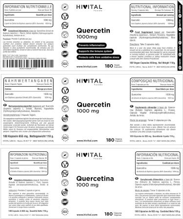 Quercetin 1000mg - 180 Vegan Capsules | Saphora Japonica Extract | Cellular Antioxidants & Natural Inflammatory Inhibitors - 3-Month Supply - Buy Online on GoSupps.com