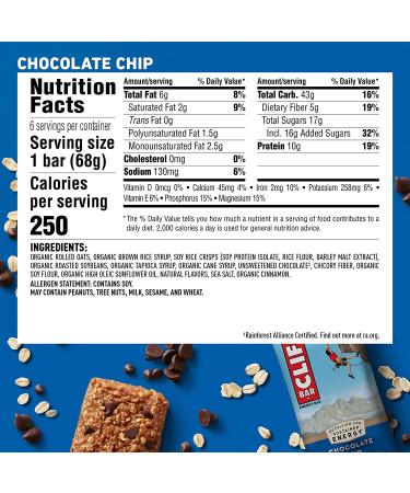 CLIF Energy Bars - Chocolate Chip - Organic Oats - Plant Based - Vegetarian - Kosher (18 Count, 2.4 oz Protein Bars) - Buy Online on GoSupps.com
