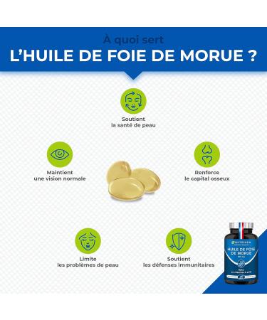 Cod Liver Oil - 600 mg - 100% Vitamins A and D Needs - Immunity - Skin Health - Bone Capital - Premium Quality - 60 Capsules - Nutrimea - Made in France - Buy Online on GoSupps.com