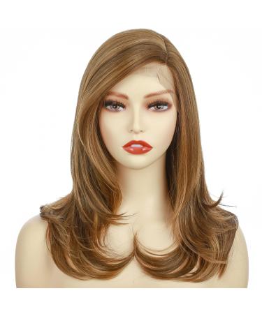 OneDor 18 Inch Kanekalon Futura Synthetic Hair 130% Density Straight Lace Front Side Part Long Wigs (Light Brown Evenly Blended with Dark Natural Blonde-RL12/16)